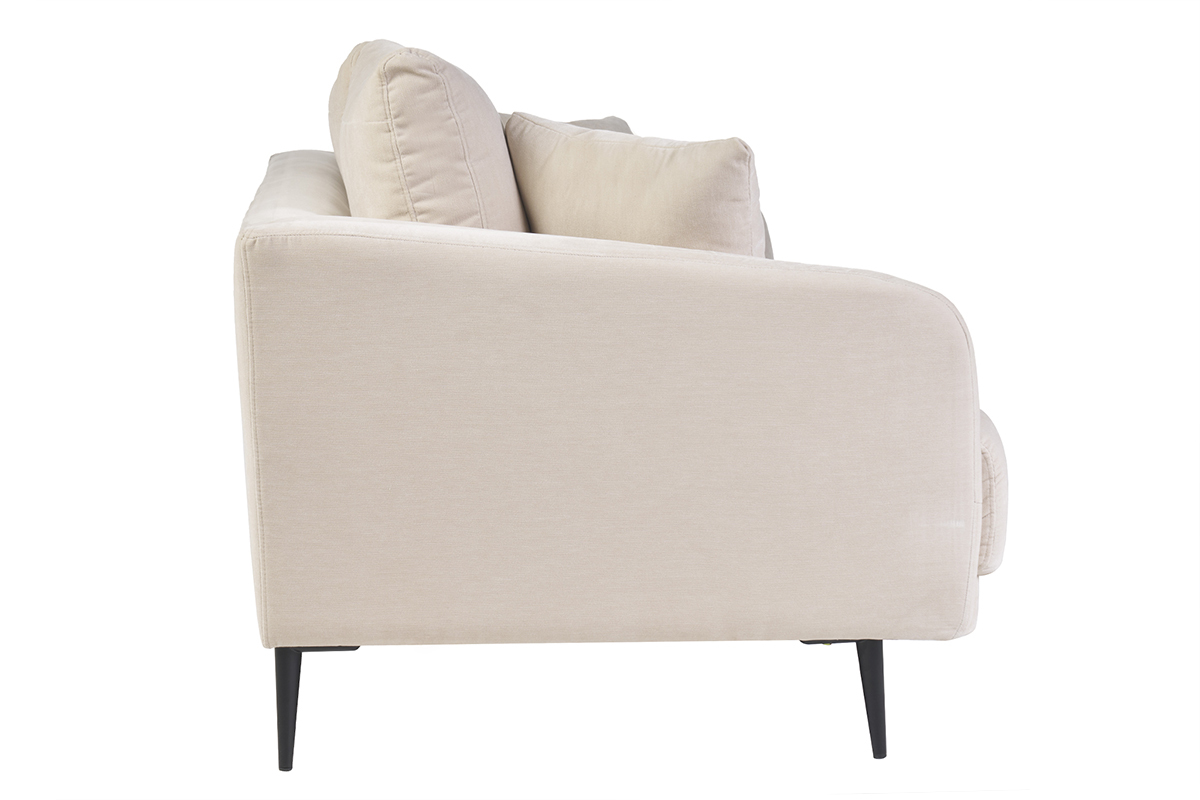 Sof de diseo de 3 plazas de tela de terciopelo beige y metal negro JERRY