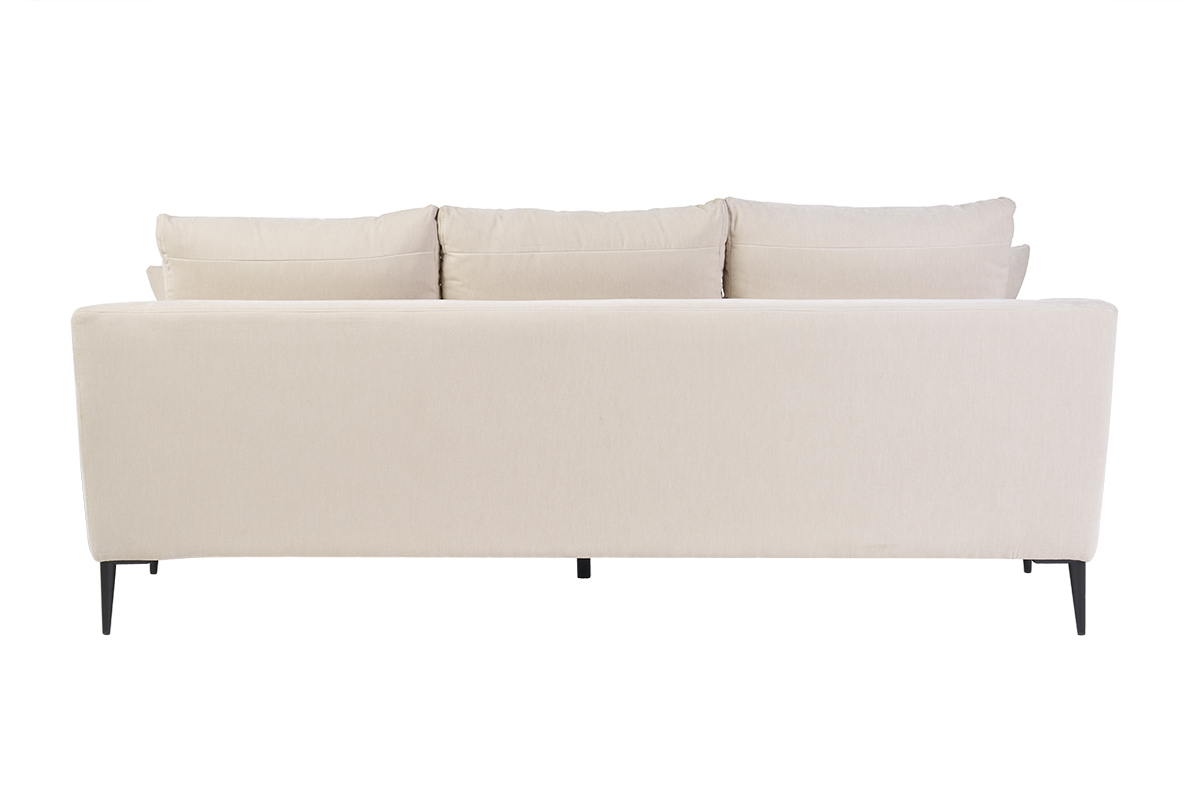 Sof de diseo de 3 plazas de tela de terciopelo beige y metal negro JERRY