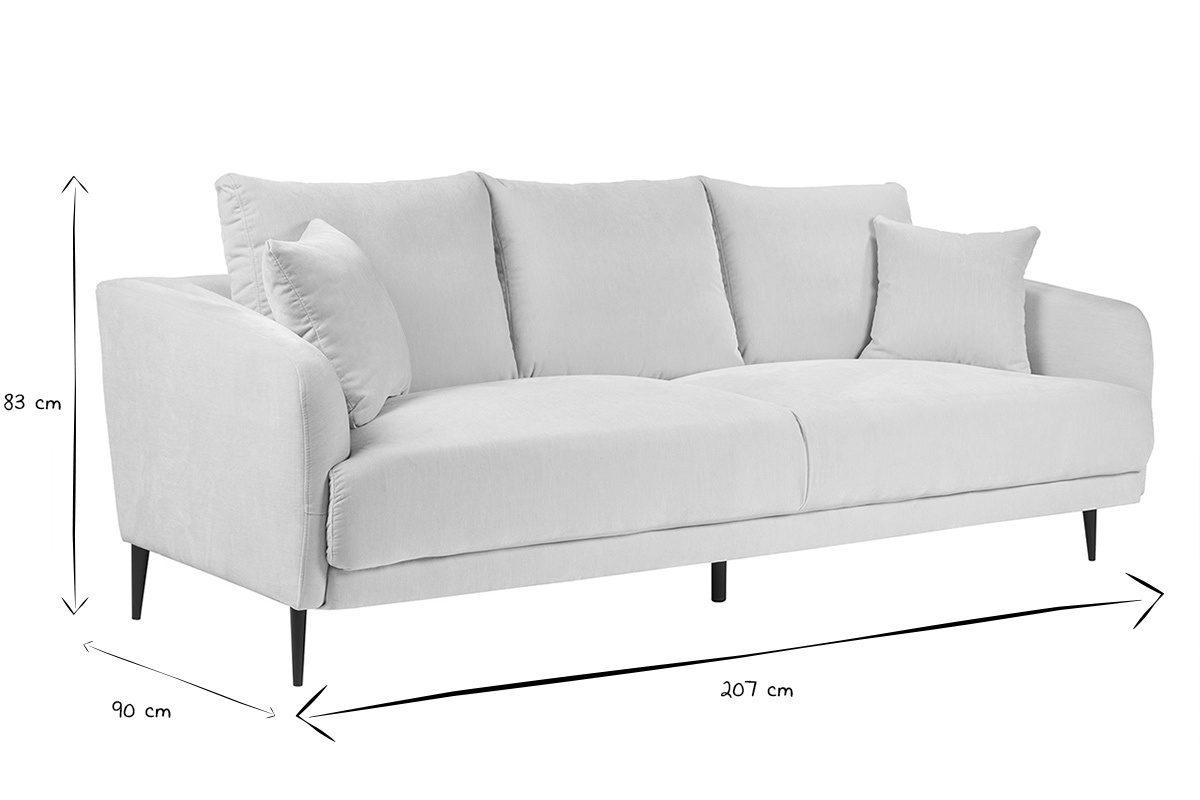 Sof� de dise�o de 3 plazas de tela de terciopelo beige y metal negro JERRY