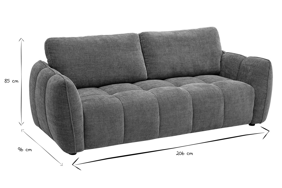 Dimensiones del sof� de dise�o de 3 plazas: L206 x P96 x H85 cm en negro y blanco.