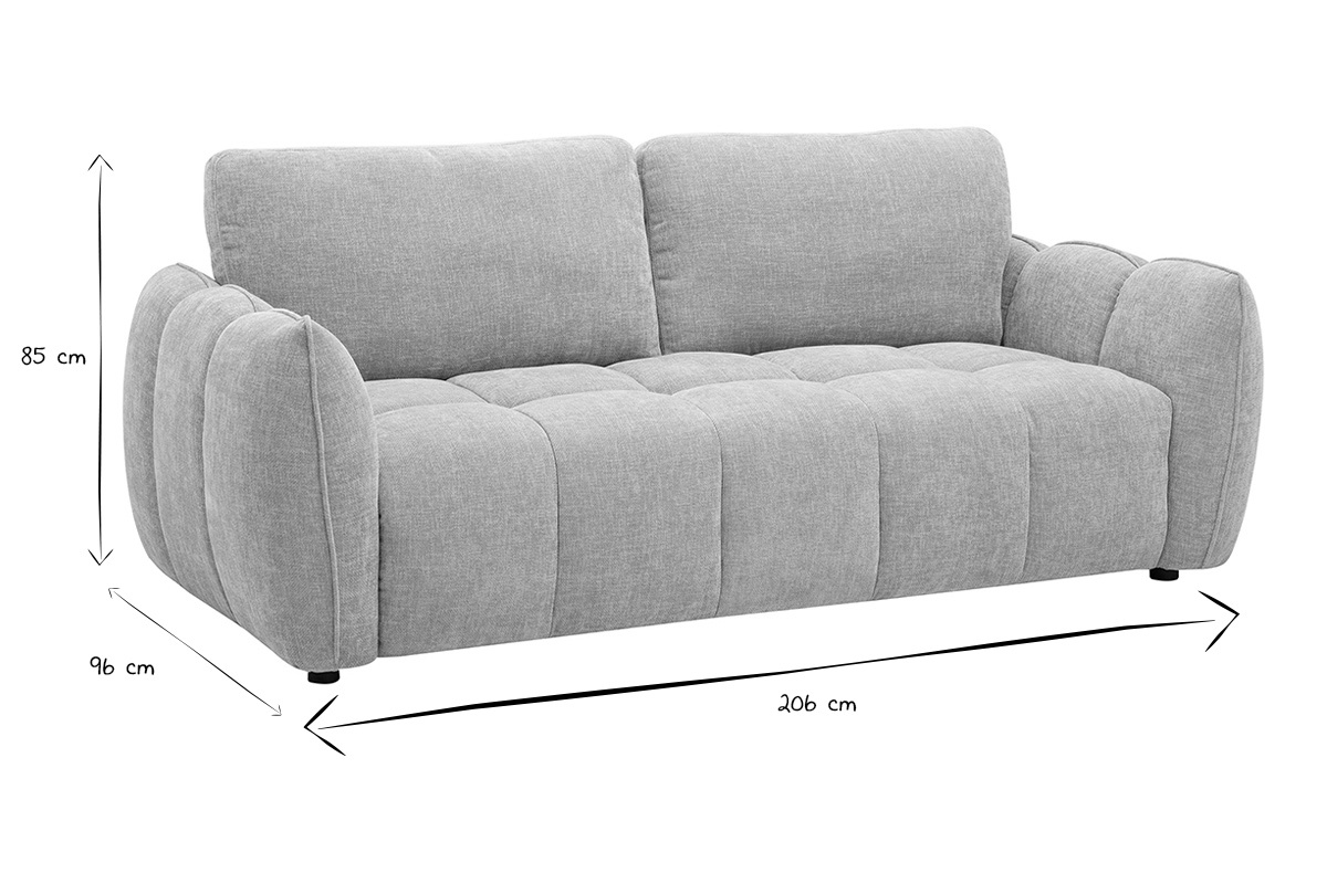 Dimensiones del sof� de dise�o de 3 plazas: An206 x Pr96 x Al85 cm en negro y blanco.