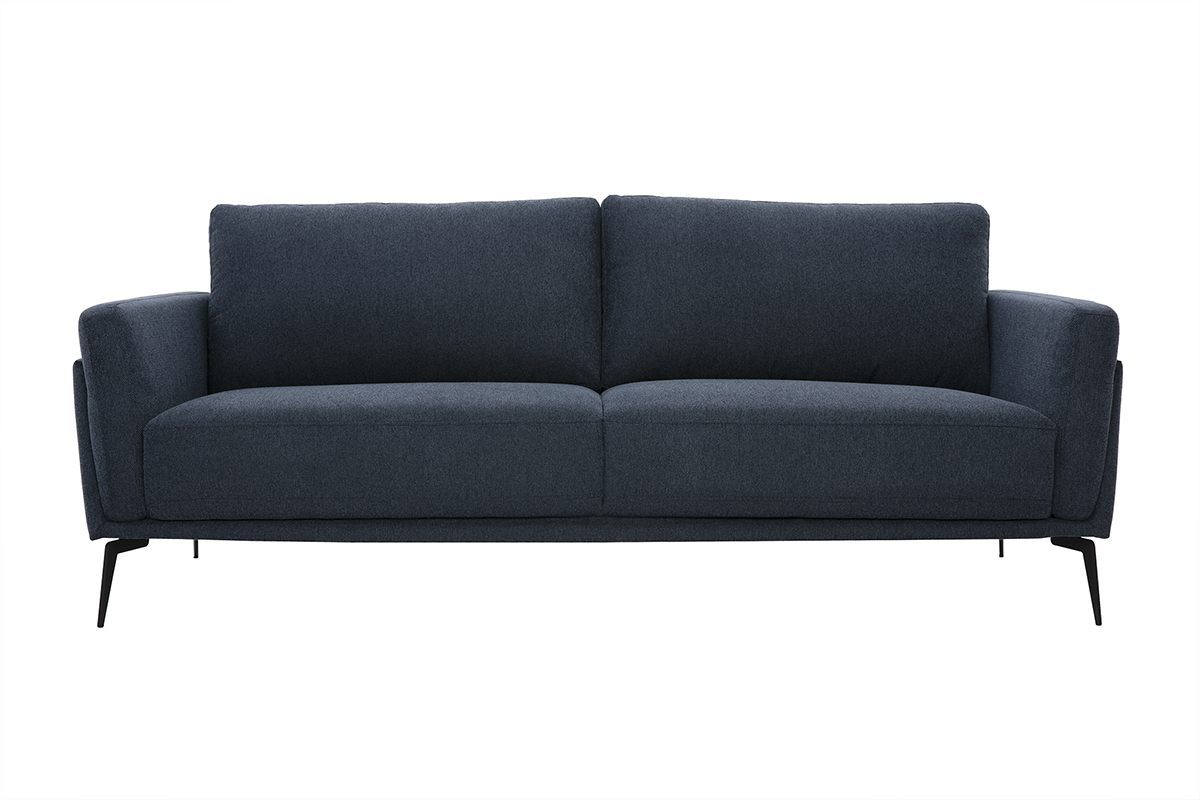 Sof de diseo de 3 plazas en tejido de terciopelo texturizado azul oscuro y metal negro MOSCO