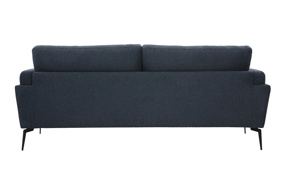 Sof de diseo de 3 plazas en tejido de terciopelo texturizado azul oscuro y metal negro MOSCO