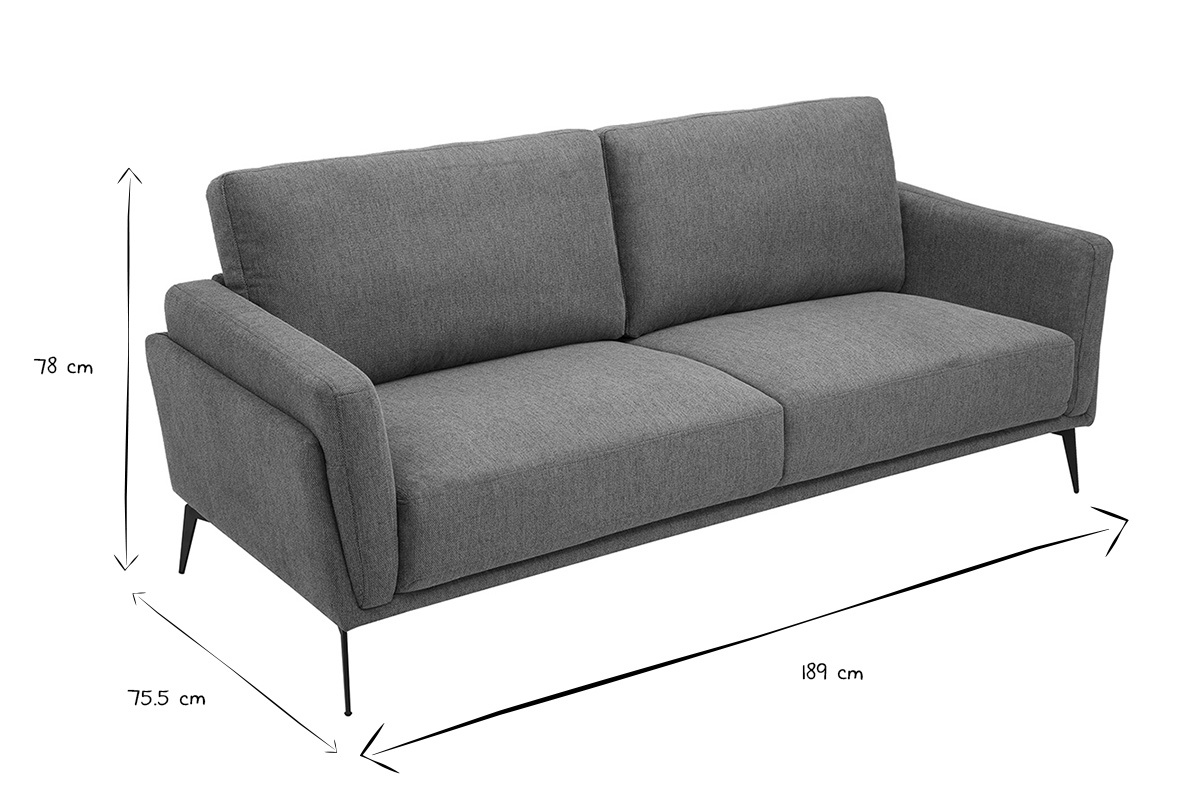 Dimensiones del sof� de dise�o de 3 plazas MOSCO en blanco y negro, 189 cm de largo, 75,5 cm de ancho, 78 cm de alto.