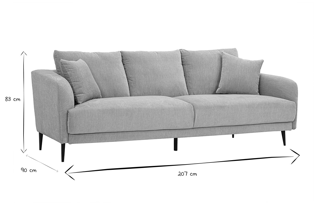 Dimensiones del sof� de dise�o de 3 plazas JERRY en negro y blanco: 83 cm (H) x 90 cm (D) x 207 cm (L)