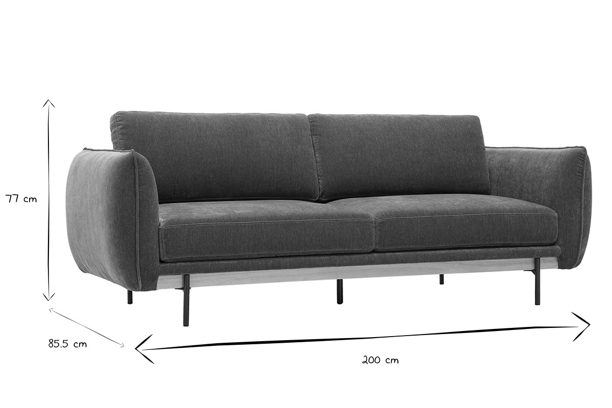 Dimensiones del sof� de dise�o de 3 plazas TODD: L200 x P85,5 x H77 cm en blanco y negro.