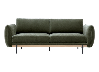 Sof&aacute; de dise&ntilde;o de 3 plazas en tejido efecto terciopelo verde caqui y metal negro TODD