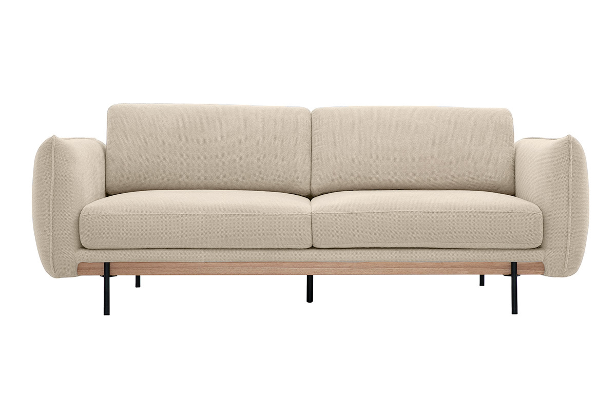 Sof de diseo de 3 plazas en tela de chenilla beige y metal negro TODD