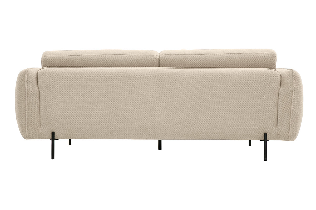 Sof de diseo de 3 plazas en tela de chenilla beige y metal negro TODD