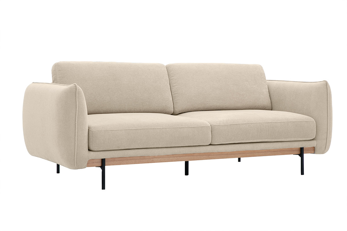 Sof de diseo de 3 plazas en tela de chenilla beige y metal negro TODD