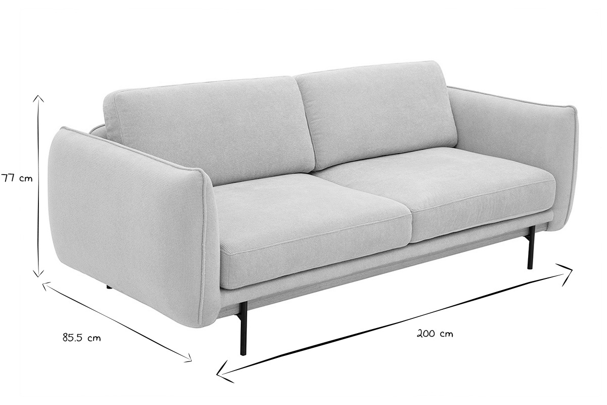 Sof de diseo de 3 plazas en tela de chenilla beige y metal negro TODD