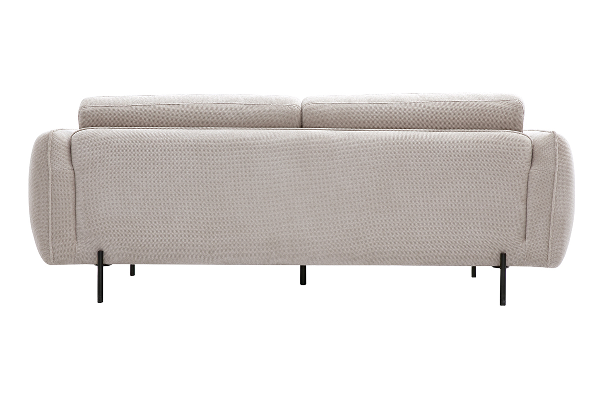 Sof de diseo de 3 plazas en tela de chenilla beige y metal negro TODD