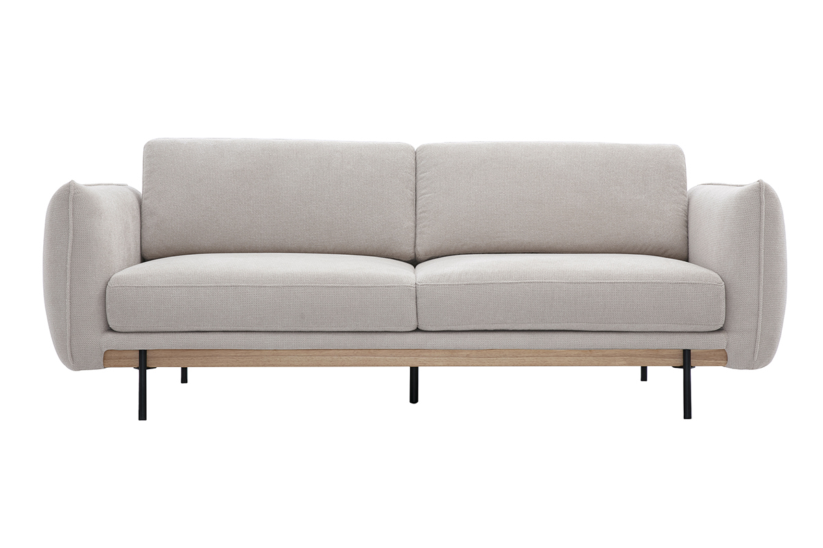 Sof de diseo de 3 plazas en tela de chenilla beige y metal negro TODD