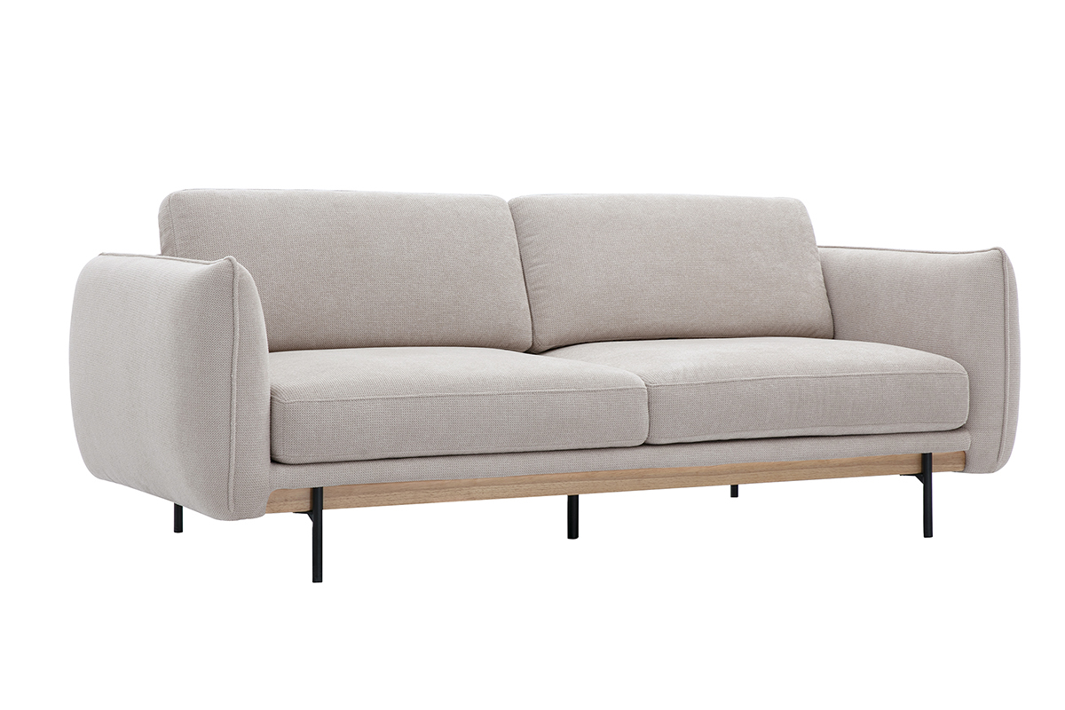 Sof de diseo de 3 plazas en tela de chenilla beige y metal negro TODD