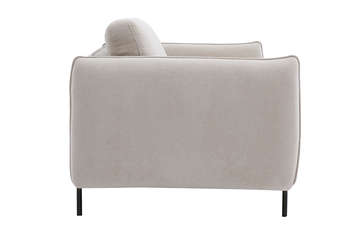 Sof de diseo de 3 plazas en tela de chenilla beige y metal negro TODD