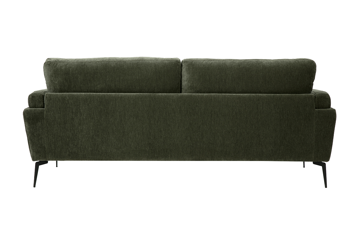 Sof de diseo de 3 plazas en tela de terciopelo verde caqui y metal negro MOSCO