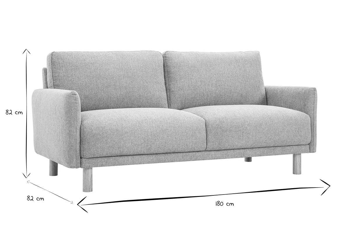 Dimensiones del sof� de 3 plazas BONO en negro y blanco: 82 cm de altura, 82 cm de profundidad, 180 cm de longitud.