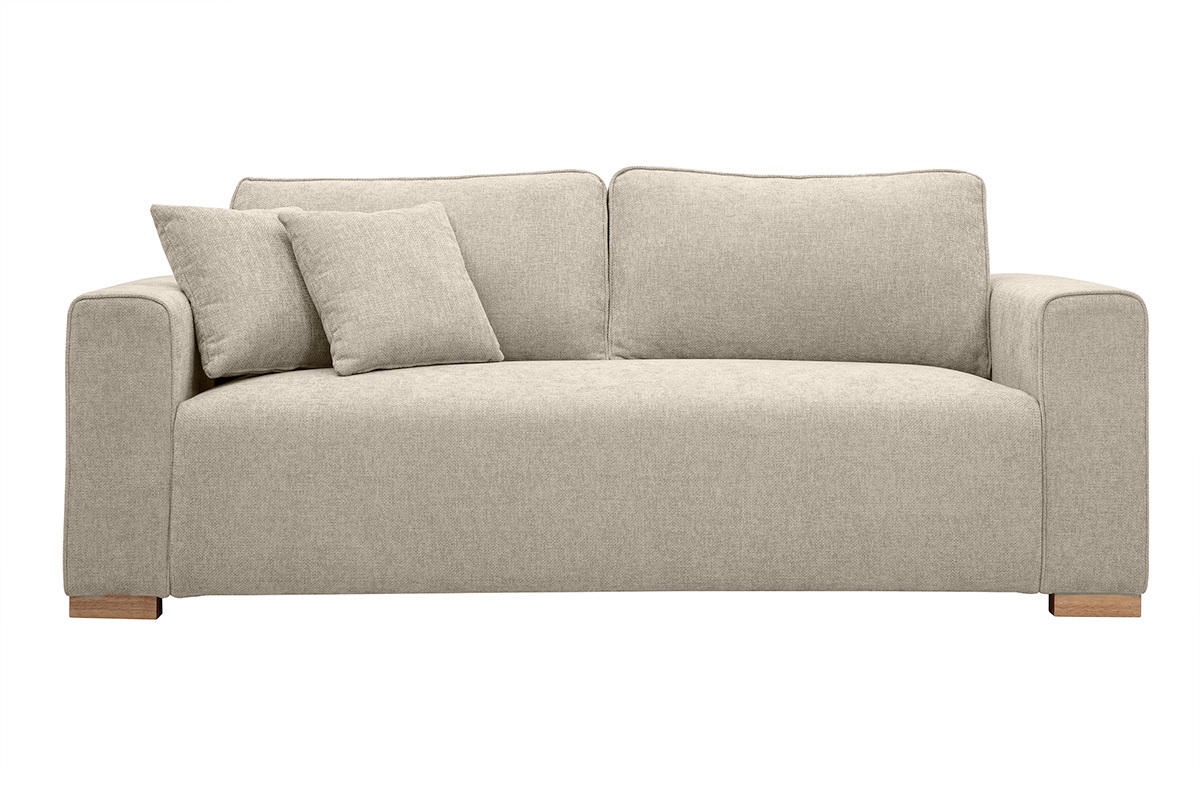 Sof de diseo de 3 plazas en tela efecto terciopelo texturizado beige PEPPER