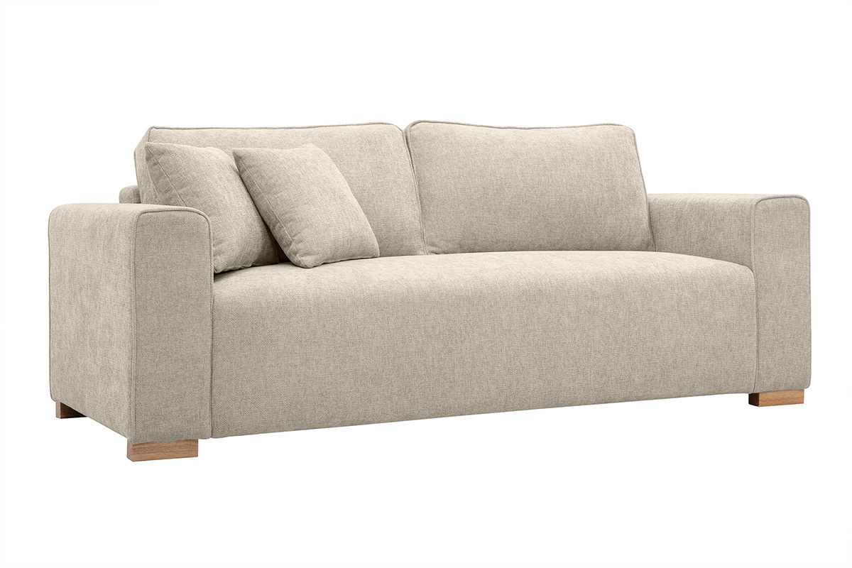 Sof de diseo de 3 plazas en tela efecto terciopelo texturizado beige PEPPER