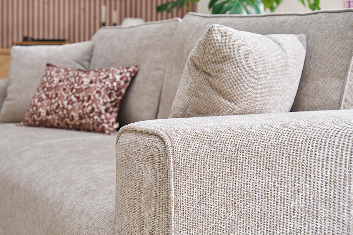 Sof� de dise�o de 3 plazas en tela efecto terciopelo texturizado beige PEPPER