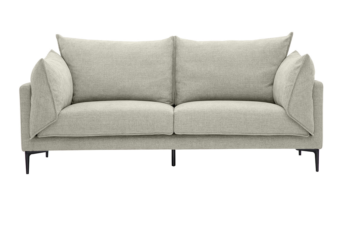 Sof� de dise�o de 3 plazas en tela efecto terciopelo texturizado beige y metal negro MARIUS