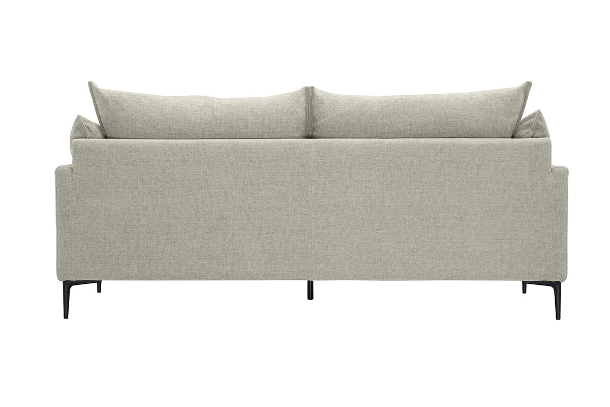 Sof� de dise�o de 3 plazas en tela efecto terciopelo texturizado beige y metal negro MARIUS