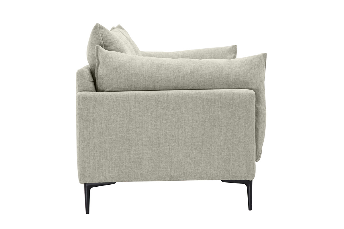 Sof� de dise�o de 3 plazas en tela efecto terciopelo texturizado beige y metal negro MARIUS