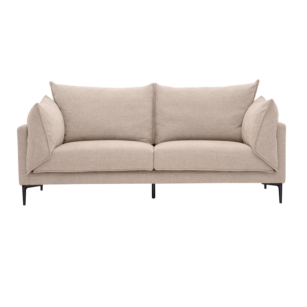 Sofá de diseño de 3 plazas en tela efecto terciopelo texturizado beige y metal negro MARIUS