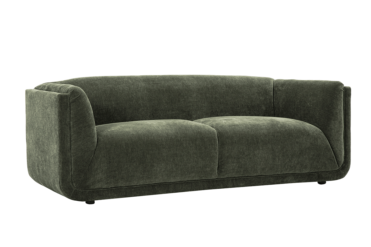 Sof de diseo de 3 plazas en tela efecto terciopelo verde caqui HOSBO