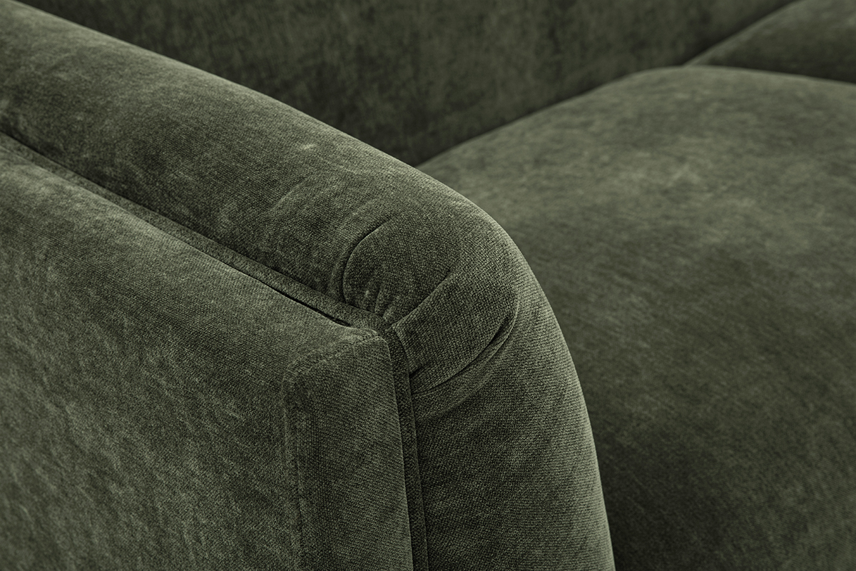 Sof de diseo de 3 plazas en tela efecto terciopelo verde caqui HOSBO