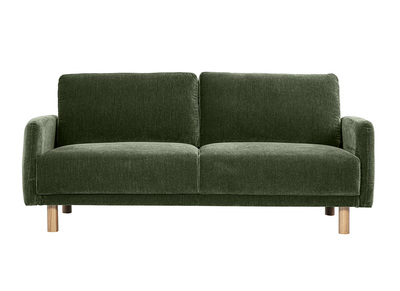 Sof&aacute; de dise&ntilde;o de 3 plazas en tela efecto terciopelo verde caqui y madera clara BONO