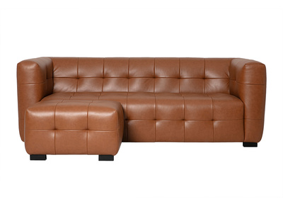 Sof&aacute; de dise&ntilde;o de 3 plazas y reposapi&eacute;s de cuero marr&oacute;n CORTO