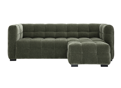 Sofá de diseño de 3 plazas y reposapiés en tela efecto terciopelo verde caqui CORTO
