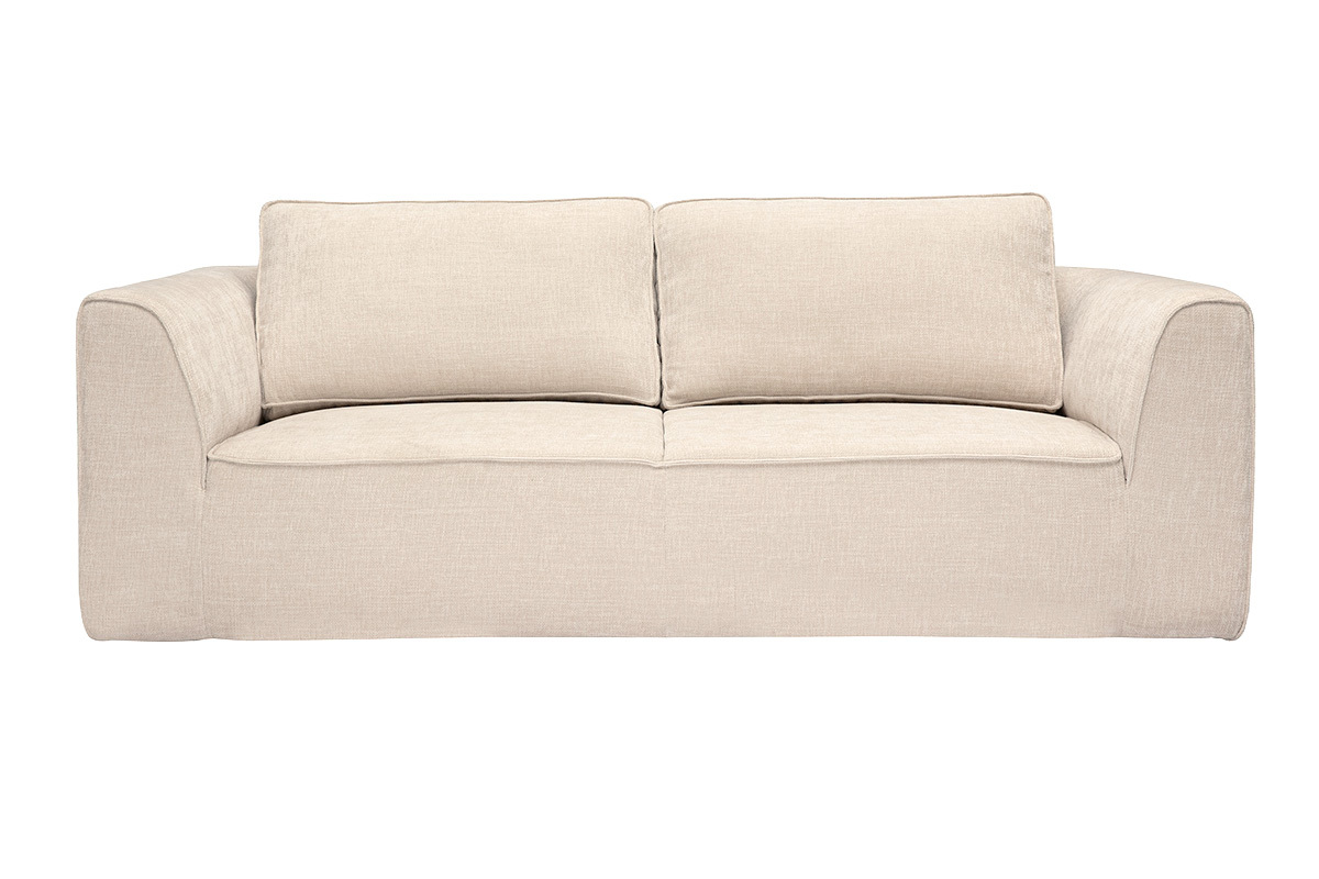 Sof� de 3 plazas beige de tela con efecto terciopelo texturizado, vista frontal