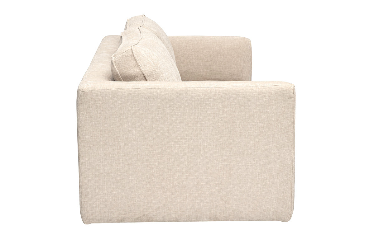 Sof� de dise�o de 3 plazas en tejido con efecto terciopelo texturizado beige, vista de perfil
