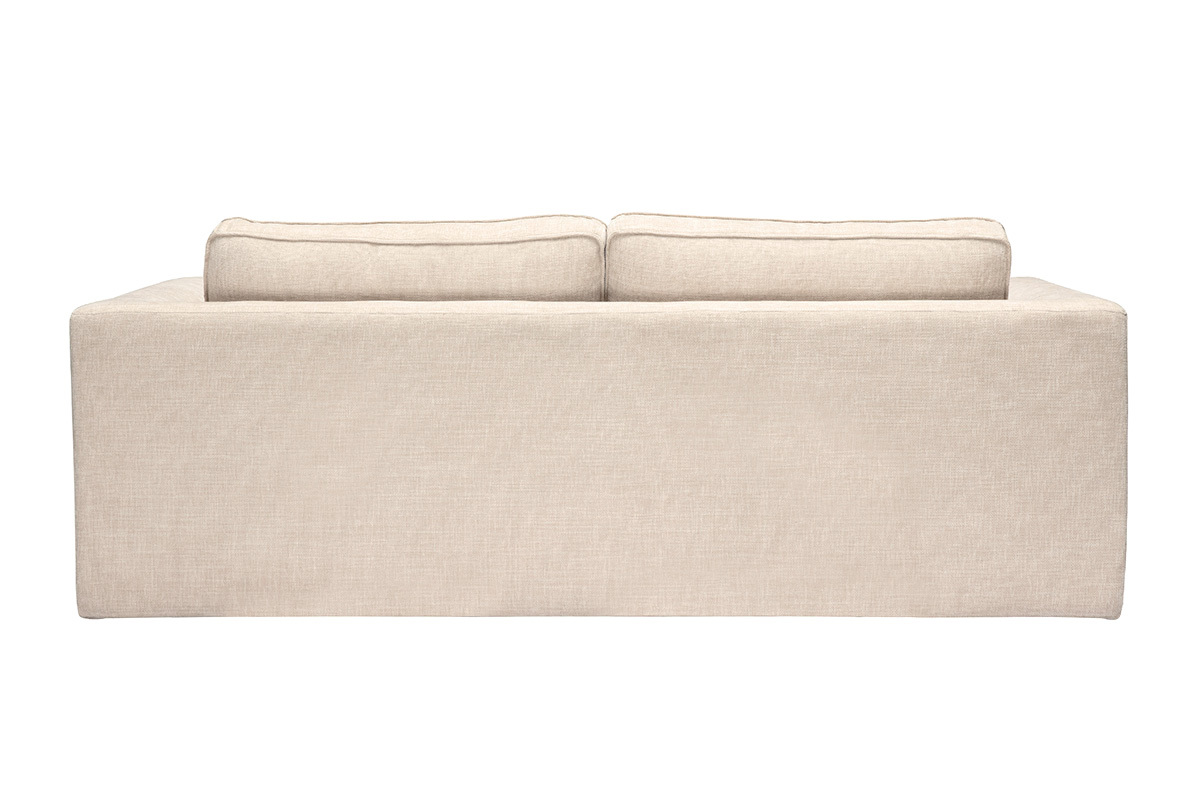 Sof� de dise�o en tejido con efecto terciopelo texturizado beige, vista trasera, 3 plazas, estilo contempor�neo.