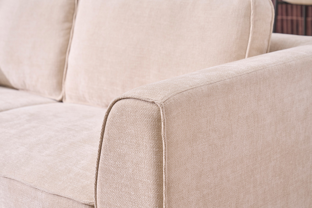 Sof� de dise�o en tejido efecto terciopelo texturizado beige de 3 plazas GRAMMY