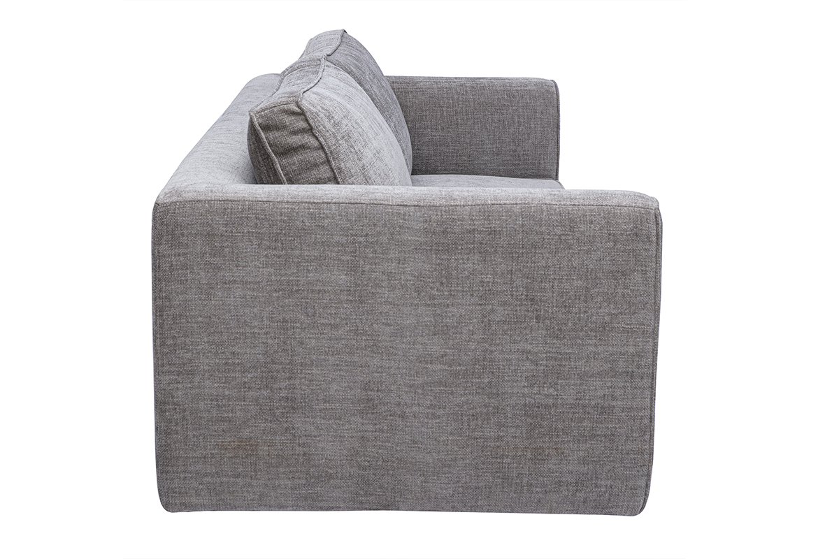 Sof� de dise�o de 3 plazas en tejido con efecto terciopelo texturizado gris, vista de perfil