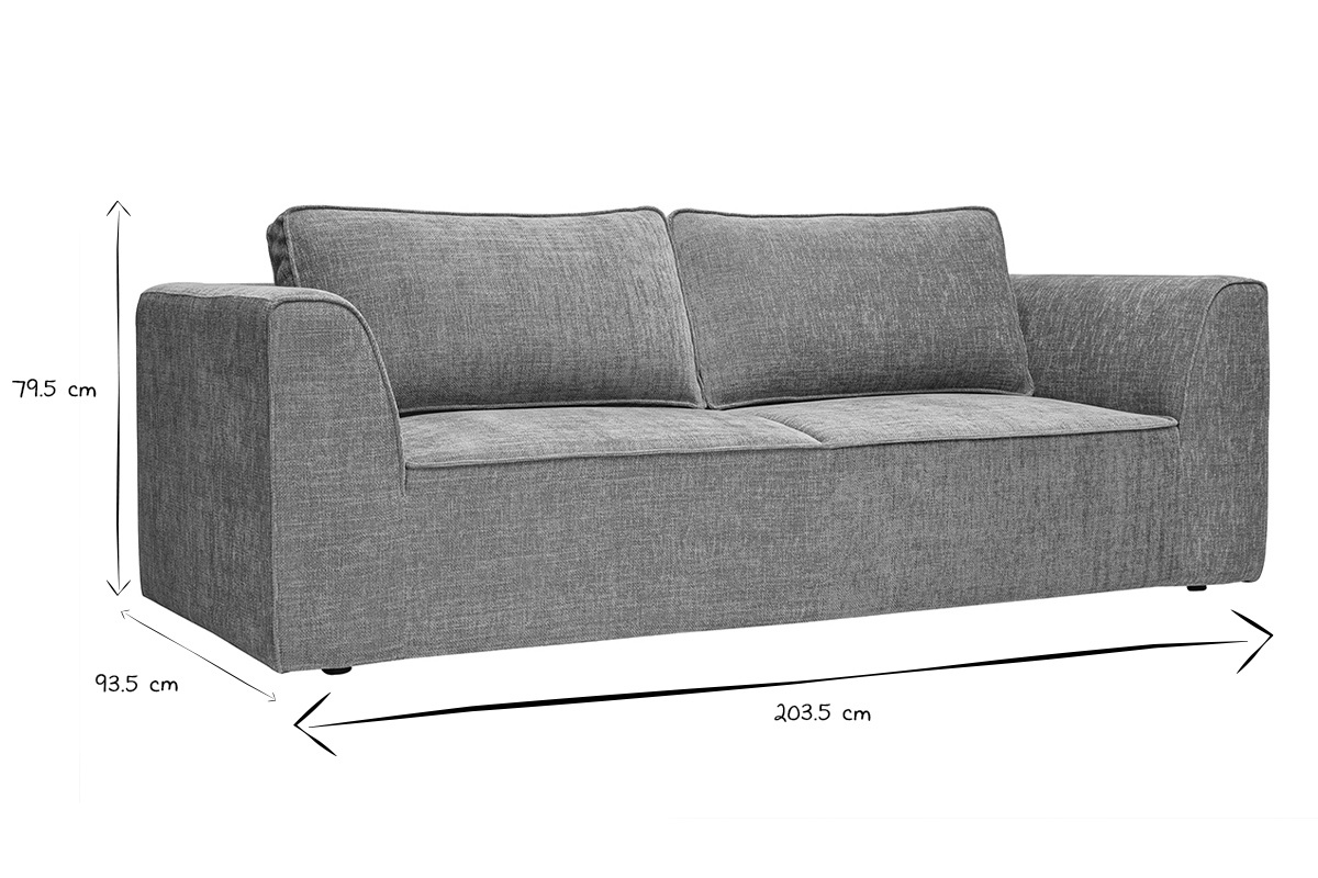 Dimensiones del sof� de dise�o GRAMMY de 3 plazas en blanco y negro: 203.5 cm x 93.5 cm x 79.5 cm.