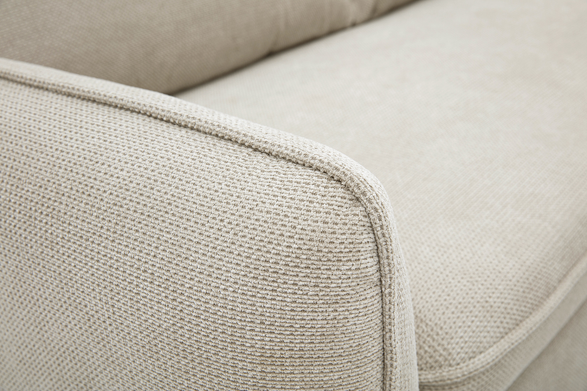 Sof de esquina convertible reversible con arcn 3 plazas en tejido chenilla beige y madera clara ORSO