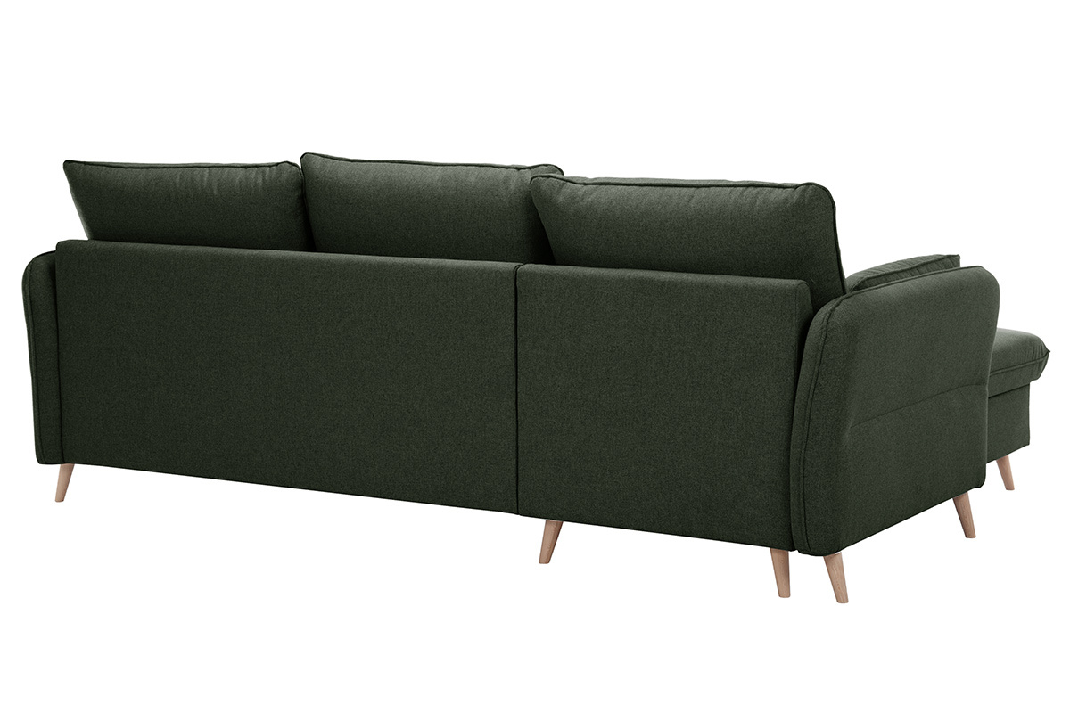 Sof de esquina convertible reversible con bal 3-4 plazas en tela verde caqui y madera clara DRISS