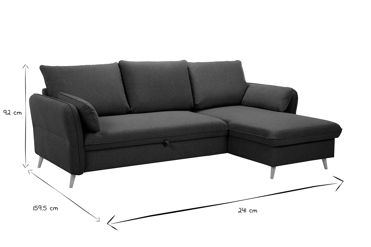 Sof de esquina convertible reversible con bal 3-4 plazas en tela verde caqui y madera clara DRISS