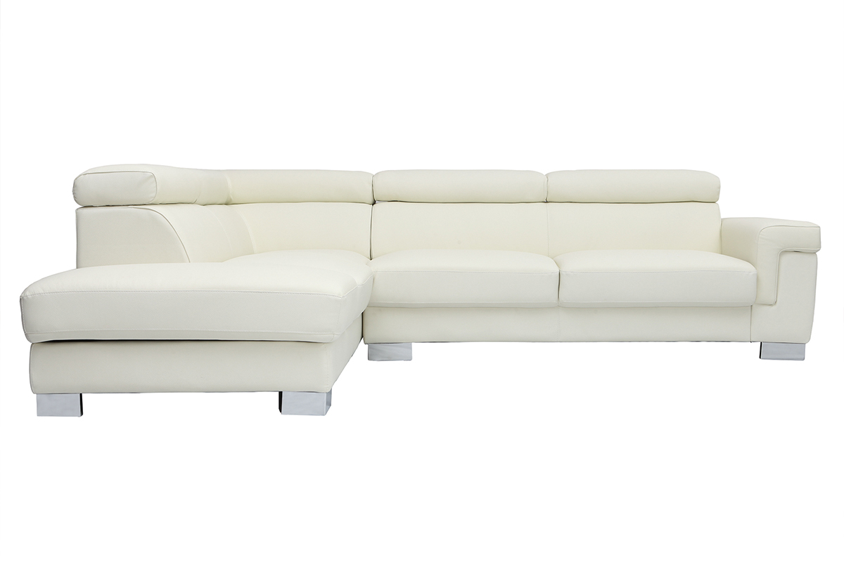 Sof� de esquina cuero con cofre y cabeceros ajustables blanco FRANKLIN