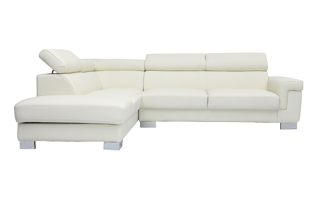 Sof� de esquina cuero con cofre y cabeceros ajustables blanco FRANKLIN
