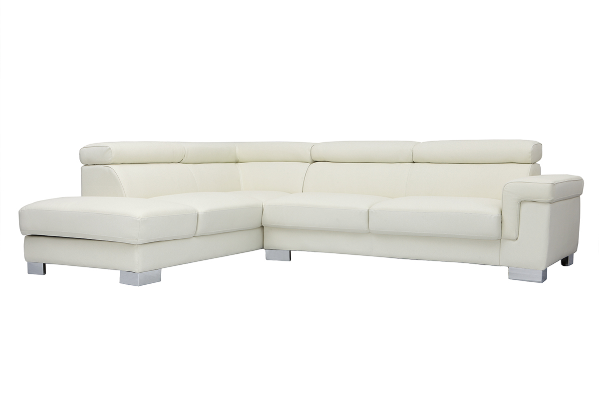 Sof� de esquina cuero con cofre y cabeceros ajustables blanco FRANKLIN