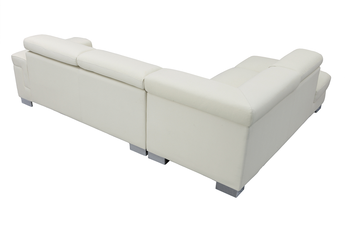 Sof� de esquina cuero con cofre y cabeceros ajustables blanco FRANKLIN