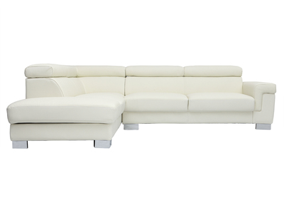 Sof&aacute; de esquina cuero con cofre y cabeceros ajustables blanco FRANKLIN