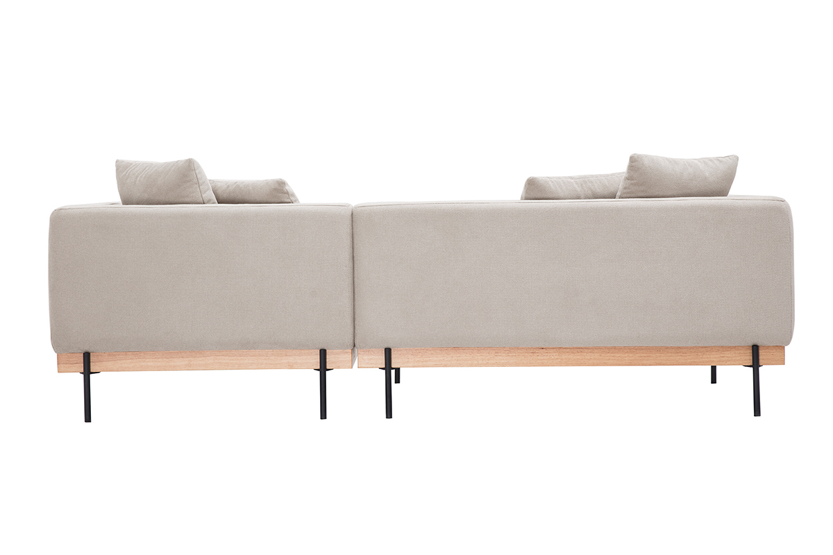 Sof� de esquina derecho de 4 plazas beige y metal negro, vista trasera.