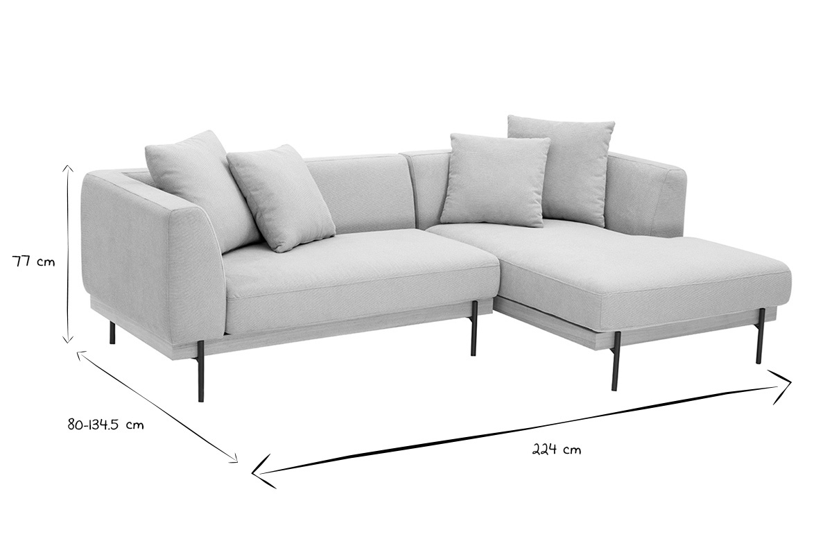 Dimensiones del sof� de esquina derecha de 4 plazas IVAR en negro y blanco: 77 cm de alto, 224 cm de ancho.