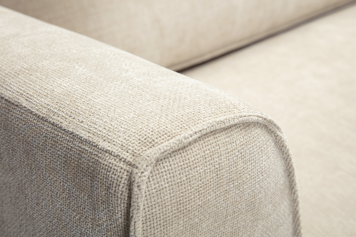 Sof de esquina derecha diseo en tela efecto terciopelo texturizado beige 3 plazas GRAMMY